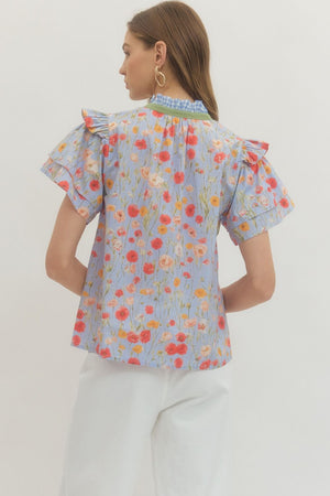 ENTRO INC Women's Top Floral Print Tiered Flutter Sleeve Top