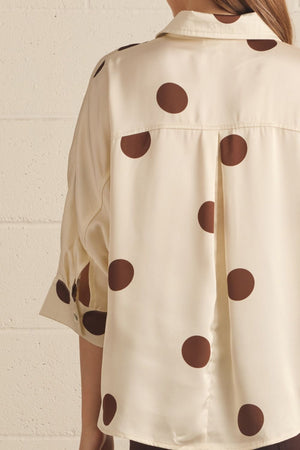 ENTRO INC Women's Top Polka Dot Collared 3/4 Sleeve Top