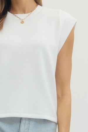 ENTRO INC Women's Top Solid Cap Sleeve Crew Neck Pullover Top