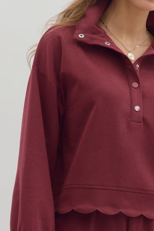 ENTRO INC Women's Top Solid Long Sleeve Snap Button Closure Pullover Top