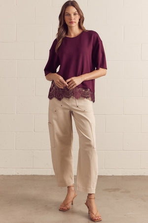 ENTRO INC Women's Top Solid Short Sleeve Knit Top