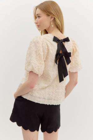 ENTRO INC Women's Top Textured Bow Tie Back Top || David's Clothing