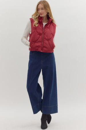 ENTRO INC Women's Vest High Neck Sleeveless Zip-Front Quilted Puffer Vest