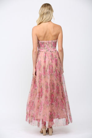 FATE BY LFD Women's Dresses Floral Print Mesh Pleated Maxi Dress