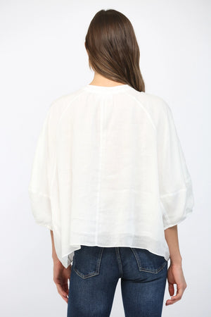 FATE BY LFD Women's Top Round Neckline Voluminous 3/4 Sleeve Linen Blouse