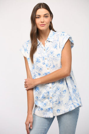 FATE BY LFD Women's Top Tucked Detail Printed Cotton Gauze Shirt || David's Clothing
