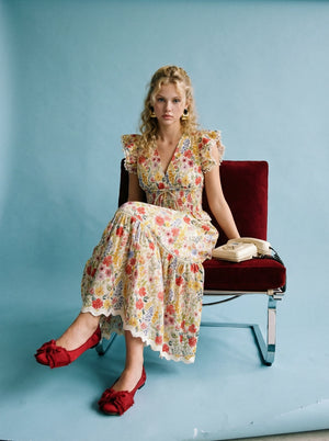 HEYSON Women's Dresses Floral Smocked Waist Ruffle Midi Dress