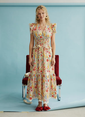 HEYSON Women's Dresses Floral Smocked Waist Ruffle Midi Dress