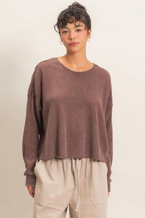 HYFVE INC. Women's Top DK BRN / S Mineral Wash Waffle Open Back Top DZ26C964