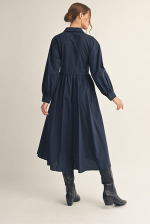 JODIFL Women's Dresses Front Pleat Accent Button Down Midi Dress