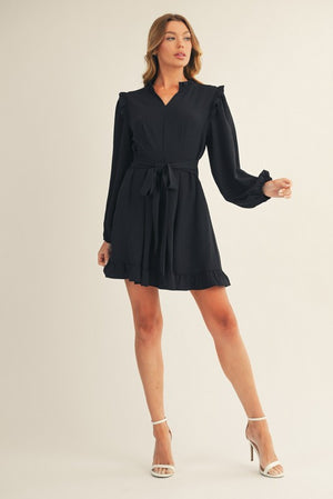 JODIFL Women's Dresses Ruffle Detail Front Pleated Solid Dress || David's Clothing