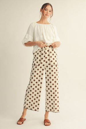 JODIFL Women's Pants MOCHA / S High Waist Wide Leg Polka Dot Pants M50077