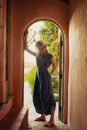 JODIFL Women's Pants Side Drawstring Hem Detail Washed Denim Jumpsuit