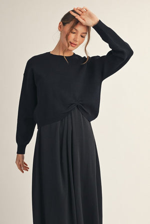 JODIFL Women's Sweaters BLACK / S Soft Textured Knotted Sweater Top G14403