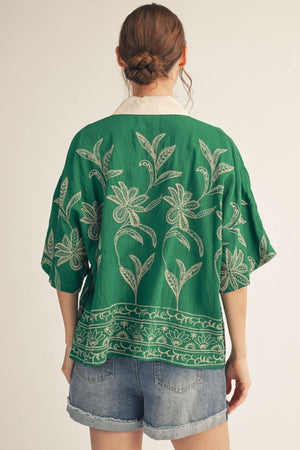 JODIFL Women's Top Drop Shoulder Embroidered Top