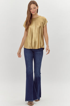 JODIFL Women's Top Laminated Jersey Short Sleeves Top