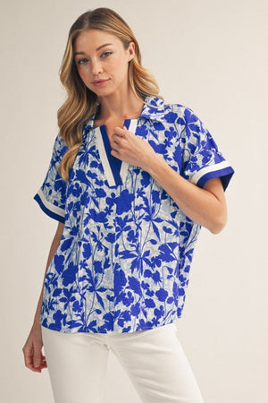 JODIFL Women's Top ROYAL / S Drop Shoulder Tropical Floral Top G15577