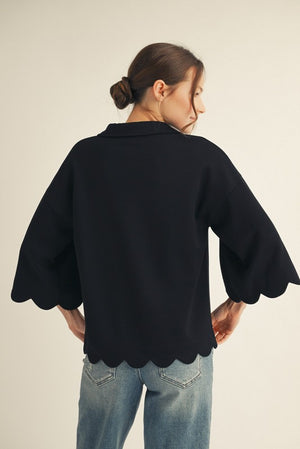 JODIFL Women's Top Scallop Edge Detail Solid Top