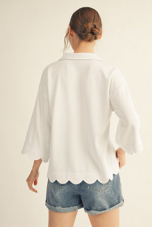 JODIFL Women's Top Scallop Edge Detail Solid Top