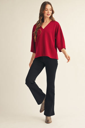 JODIFL Women's Top Soft Textured V-Neck Top | David's Clothing