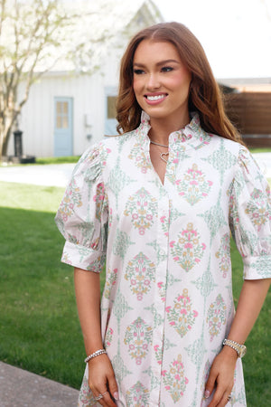 KARLIE CLOTHES Women's Dresses Karlie Vintage Floral Ruffle Neck Shirt Dress