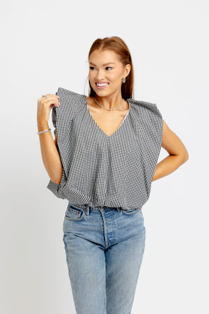 KARLIE CLOTHES Women's Top Karlie Gingham Poplin Bubble Sleeve Top