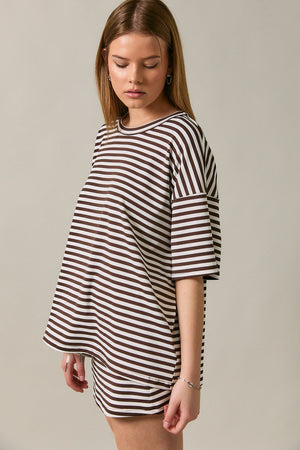LELIS COLLECTION Short Sleeve Round Neck Oversized Stripe T-shirt