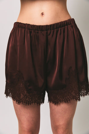 LELIS COLLECTION Women's Shorts Elastic Waist Mid Rise Lace Trim Shorts | David's Clothing
