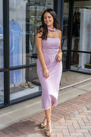 LELIS COLLECTION Women's Top Attached Scarf Neck Polka Dot Tube Top