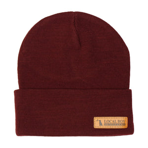 LOCAL BOY OUTFITTERS Men's Hats GARNET / OS Local Boy Men's Leather Label Beanie L3000130GNT