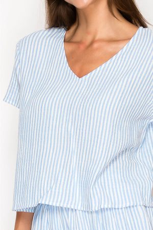 MEET ME IN SANTORINI Women's Shorts Blue Gauze Stripe Set