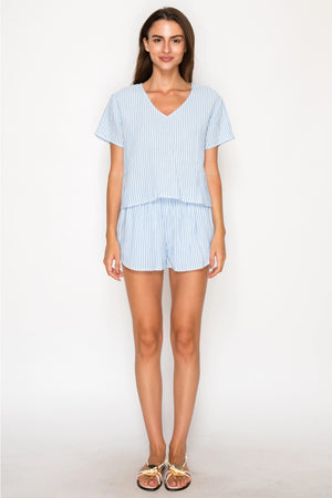 MEET ME IN SANTORINI Women's Shorts Blue Gauze Stripe Set