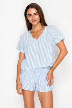 MEET ME IN SANTORINI Women's Shorts Blue Gauze Stripe Set