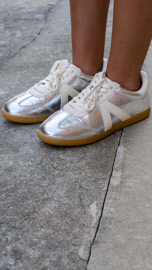 MIA SHOES Women's Shoes MIA Womens Klair Lace Up Metallic Sneakers Shoes Casual - Silver, White