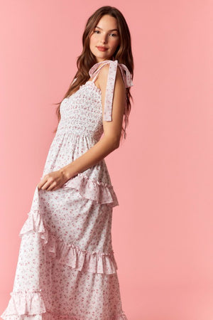 PEACH LOVE Women's Dresses Ditsy Smocked Bow Strap Colorblock Maxi