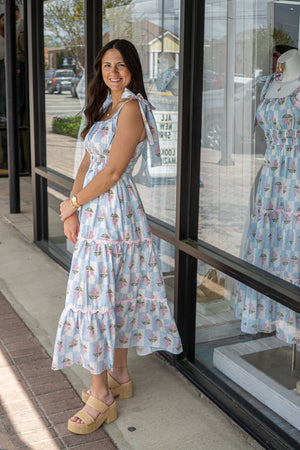 PEACH LOVE Women's Dresses Floral Bow Tie Shoulder Strap Dress