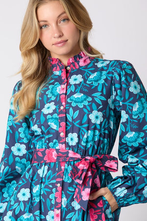 PEACH LOVE Women's Dresses Floral Printed Mixed Tie Waist Maxi Dress || David's Clothing