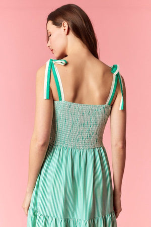 PEACH LOVE Women's Dresses Stripe 2-tone Band Bow Tie Sleeveless Midi Dress