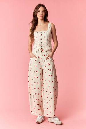 PEACH LOVE Women's Jeans Polka Dot Printed Wide Denim Pants