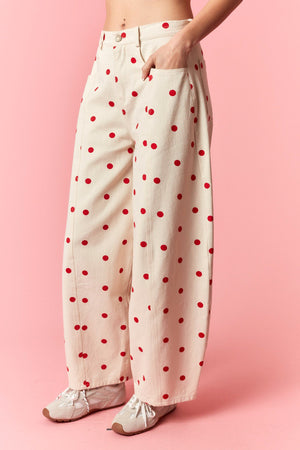 PEACH LOVE Women's Jeans Polka Dot Printed Wide Denim Pants