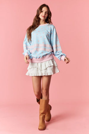 PEACH LOVE Women's Top Solid Double Grosgrain Floral Printed Sweatshirt