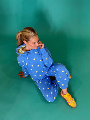 POPPY & PINE Women's Pants 0000- fix- Poppy & Pine Blue Butter Polka Dot Sweatsuit Set - Hoodie & Sweatpants