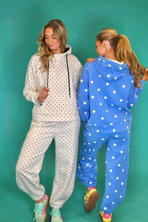 POPPY & PINE Women's Pants 0000- fix- Poppy & Pine Blue Butter Polka Dot Sweatsuit Set - Hoodie & Sweatpants