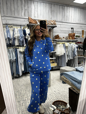 POPPY & PINE Women's Pants Poppy & Pine Blue Butter Polka Dot Sweatsuit Set - Hoodie & Sweatpants