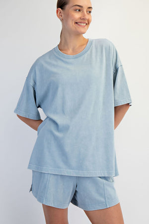 RAE MODE BLUE / S Mineral Washed Side Slit Short Set SET0032