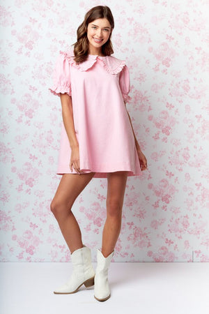 RARERAW Women's Dresses Bow Embroidered Collar Babydoll Dress