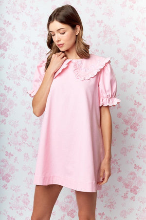 RARERAW Women's Dresses Bow Embroidered Collar Babydoll Dress