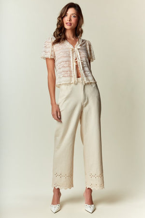 RARERAW Women's Pants Scallop Hem Eyelet Detail Wide-leg Pants