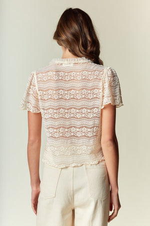 RARERAW Women's Top Soft Lace Tie-front Blouse