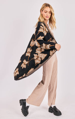 SADIE AND SAGE Women's Cardigans Sadie and Sage Emory Floral Intarsia Open Duster Cardi